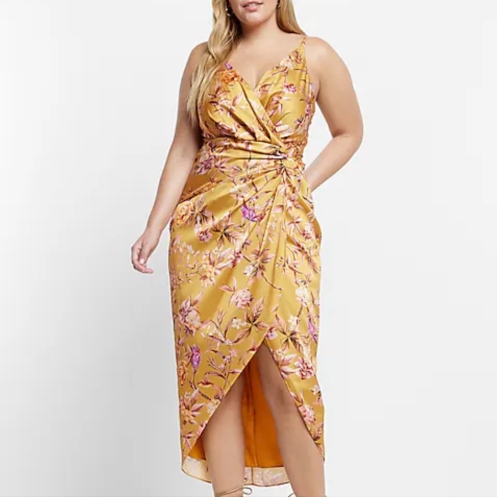 Express Gold and Pink Floral High Low Dress